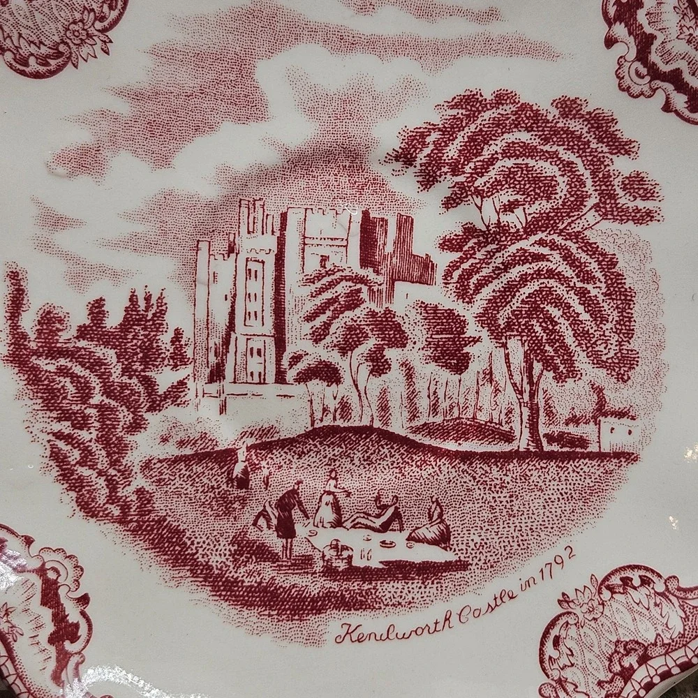 Vintage Johnson Bros Old‎ Britain Castles Pink Transferware Tea Saucers Set of 4